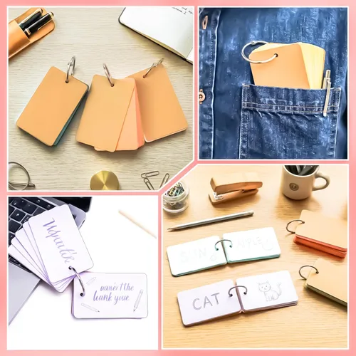 Vista 7 de 300 tarjetas flash de 2 x 3 pulgadas con anillo, tarjetas portátiles en blanco, mini tarjetas flash en blanco, bloc de notas coloridas de 2 x 3