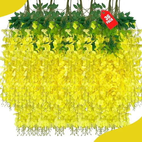 Vista 64 de Paquete de 12 flores colgantes de glicina rosa, flores colgantes falsas de 3.44 pies, guirnalda de glicina artificial para decoración de boda, telón