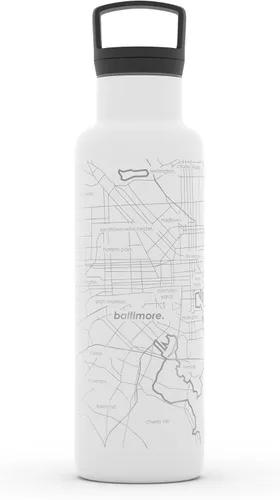Vista 135 de Well Told Botella de agua aislada con mapa de Washington DC grabado, botella de acero inoxidable grabada (21 onzas, blanco) botella aislada de mapa