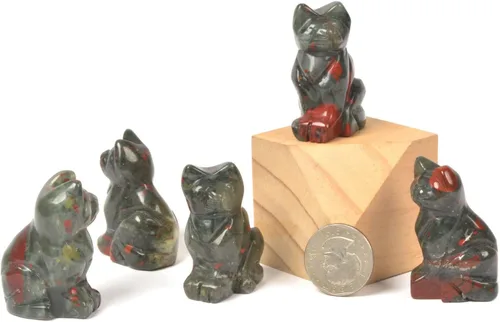 Vista 2 de Justinstones Estatua de gato guardián de piedra de sangre africana, decoración del hogar, reiki chakras curativos, cristal de escritorio, decoración