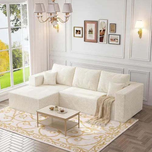 Vista 5 de Sofá otomano modular de pana de 28 pulgadas sin hueso, sofá otomano seccional para sala de estar, color beige