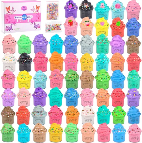 Vista 7 de Kit de slime con paquete de 54, mini slime de mantequilla navideño, no pegajoso y súper suave, para niñas de 10-12 años, favores de fiesta de slime