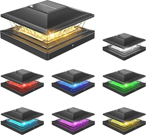 Vista 19 de APONUO - Luces solares para punta de poste con 8 colores RGB sólidos y flujo multicolor - Paquete de 4 luces solares para postes de 6x6, IP65