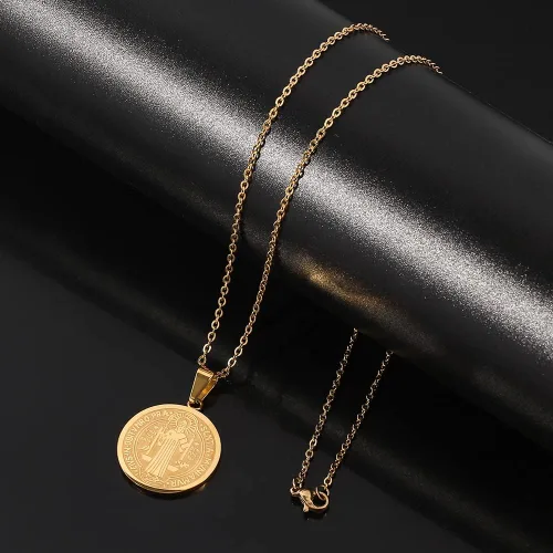Vista 4 de rongji jewelry Collar de medallas de San Benito, collar de medalla de San Benito de acero inoxidable para hombres y niños, regalo religioso de 20