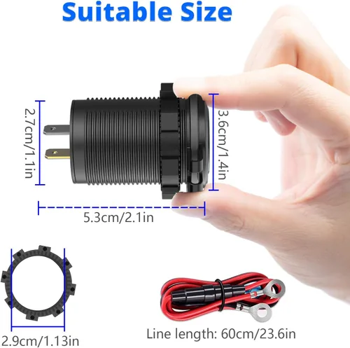 Vista 6 de Qidoe - Paquete de 5 salidas USB de carga rápida 3.0 de 12 V, impermeable, QC3.0, doble toma de corriente USB con interruptor táctil, enchufe