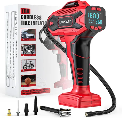 Vista 10 de Compresor de aire para inflador de neumáticos compatible con batería Makita de 18 V, bomba de aire eléctrica portátil inalámbrica LIVOWALNY de 160