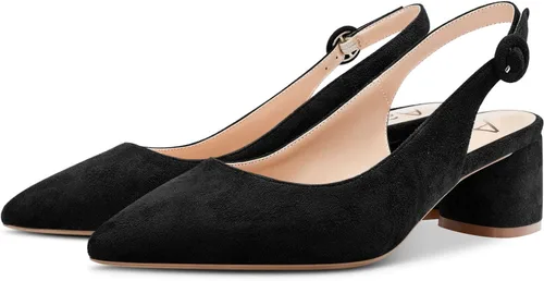 Vista 4 de Aachcol Zapatos de tacón grueso para mujer, tacón medio y bajo, correa en el tobillo, correa para el tobillo, para boda, oficina, fiesta, zapatos