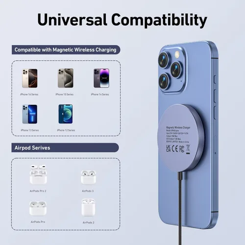 Vista 5 de BENFEI Cargador Inalámbrico Magnético de 15W Compatible con Cargador MagSafe/iPhone 16/16 Pro/16 Plus/16 Pro Max/iPhone 15 Pro Max Plus/iPhone 14 13