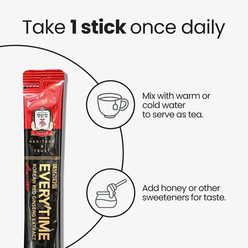 Vista 5 de JUNG KWAN JANG Everytime Korean Red Ginseng Extract Limited Stick – Bebida energética de raíz de ginseng panax rojo de grado terrestre – Suplementos