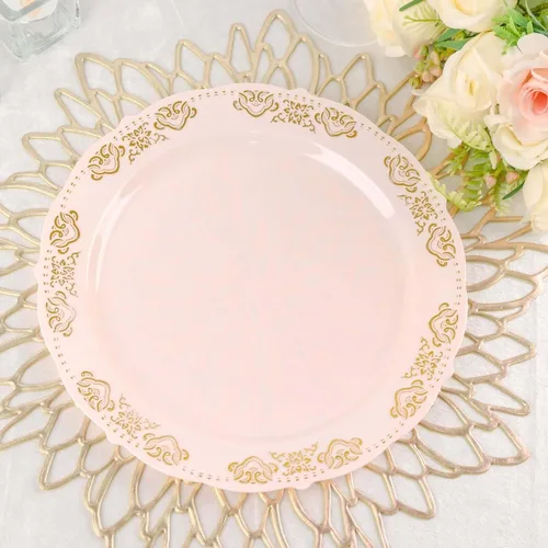 Vista 12 de Efavormart - Paquete de 10 platos desechables de 7 pulgadas transparentes con borde vintage burdeos, elegantes platos de postre de plástico