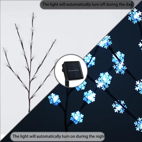 Vista 4 de Decoraciones de Navidad al aire libre, 4 juegos de luces solares para árbol de Navidad con 80 luces de copo de nieve C6, adecuadas para pequeñas