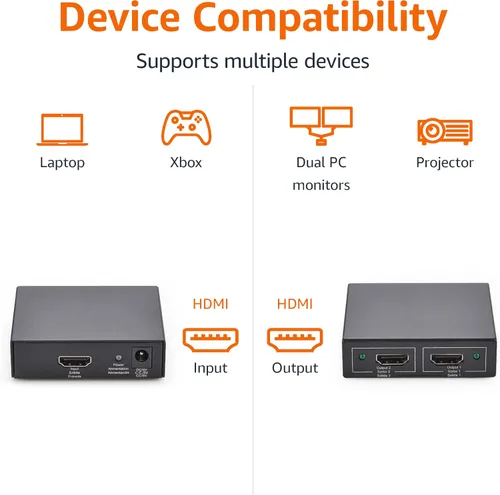 Vista 3 de Amazon Basics Divisor HDMI 1 en 2 salidas para monitores duales, 4K @30Hz, 1080P, solo espejo, negro Negro - 4K/30Hz