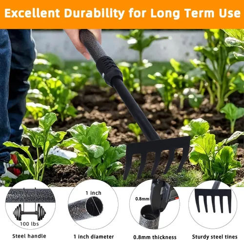Vista 2 de Rastrillo de mano, mango ajustable para jardín, pequeño rastrillo para jardín Cultivador de mano resistente con agarre de espuma suave, mini