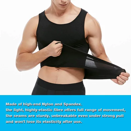 Vista 4 de KOCLES Camiseta de compresión atlética para hombre, adelgazante, moldeadora de cuerpo, camiseta sin mangas, abdominal, chaleco delgado