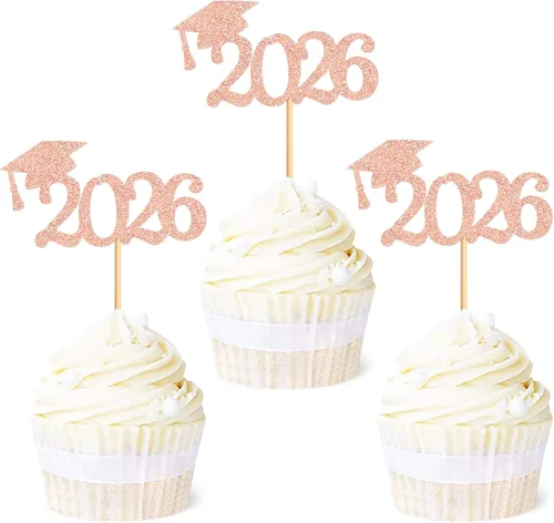 Vista 15 de 24 adornos para cupcakes de graduación 2026, selecciones de alimentos/aperitivos para fiesta de graduación, decoración de mini pasteles, adornos