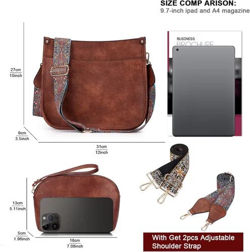 Vista 2 de HKCLUF Bolso cruzado para mujer, 2 piezas, de cuero, con 2 correas ajustables de leopardo, bolsa cruzada