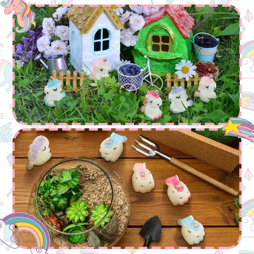 Vista 5 de Barydat 60 piezas de figuras miniatura de micro unicornio para jardín, casa de muñecas de unicornio, accesorios de jardín de hadas, paisaje
