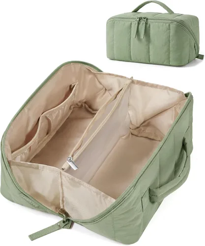 Vista 16 de BAGSMART Bolsa de Maquillaje de Viaje para Mujeres, Estuche Cosmético Portátil Resistente al Agua, Organizador de Maquillaje Acolchado Abultado