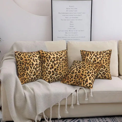 Vista 2 de Juego de 4 fundas de almohada con estampado de leopardo de 18 x 18 pulgadas para sofá, juego de 4 fundas de almohada cuadradas decorativas modernas