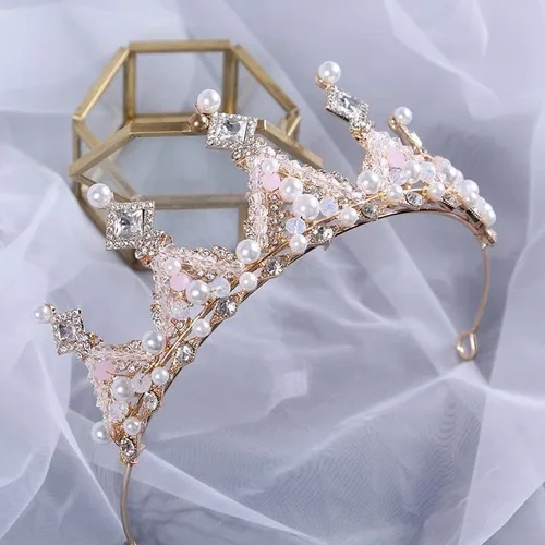 Vista 3 de Kids Pink Crystal Tiara Girls Princess Costume Rhinestone Crown Headband Wedding Bridal Hair Accessories Birthday Communion Pageant Prom Halloween