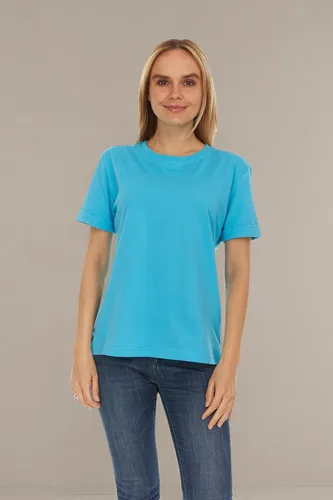 Vista 7 de Brix Camiseta de ajuste holgado para mujer, camisetas de algodón con cuello redondo.