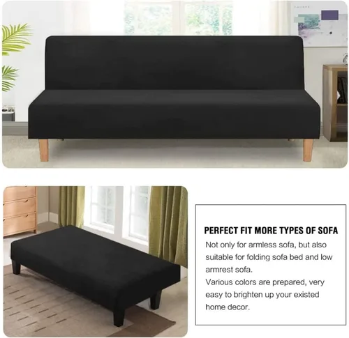 Vista 5 de IMYOGI Fundas de terciopelo para sofá sin brazos, fundas elásticas para sofá cama, fundas súper suaves, protector de muebles antideslizante con Negro