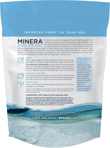 Vista 2 de Minera Sal del Mar Muerto de grano grueso para baño y remojo, 19 libras, de disolución rápida, 100% pura y natural, sin perfume, nutritiva