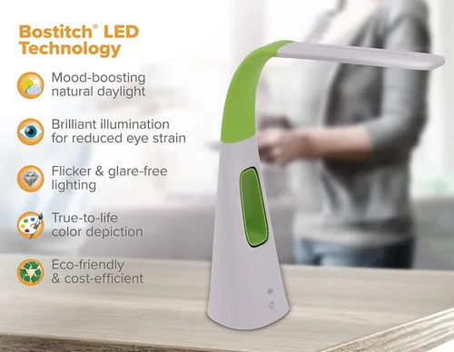 Vista 5 de PureOptics LED VLED1603LM - Lámpara de escritorio con ventilador sin aspas, regulable, cuello ajustable, color verde lima