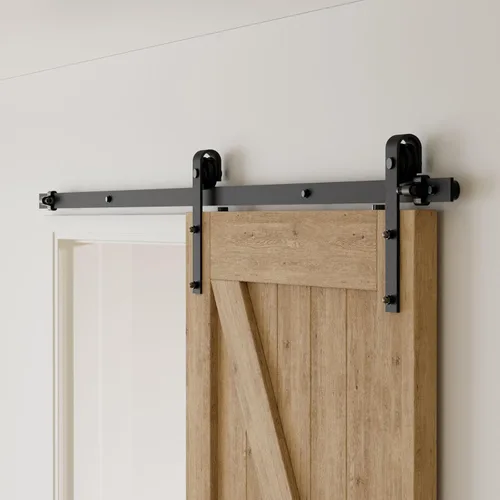 Vista 12 de CCJH Kit de herrajes para puerta de granero, pista deslizante de 4 pies, resistente para un solo panel de puerta de 24 pulgadas de ancho