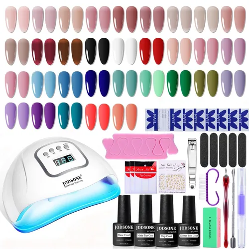 Vista 17 de JODSONE Juego de 23 esmaltes de uñas de gel con base, capa superior brillante y mate, multicolor, de larga duración, adecuado para todas