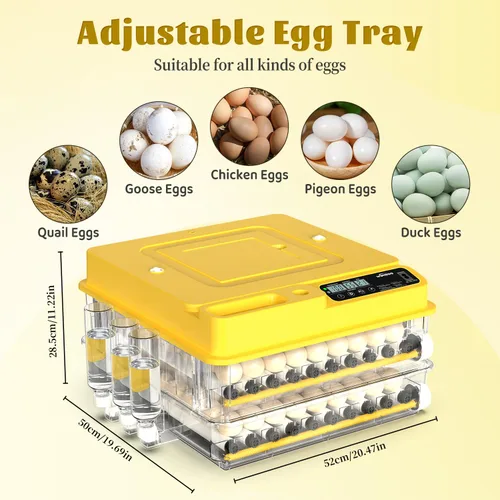 Vista 5 de Incubadora de huevos para incubar huevos 128 incubadora de huevos de pollo con giro automático de huevos y pantalla de humedad, control