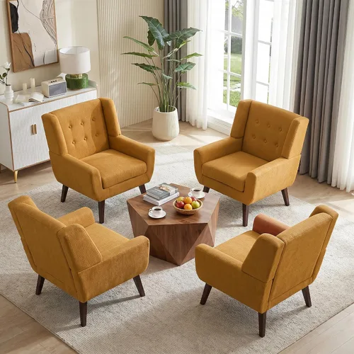 Vista 26 de HUIMO Silla de Acento para Sala de Estar, Sillón Tapizado con Botones Capitoné, Sillas de Sofá de Tela de Lino para Dormitorio, Sala de Estar, Silla