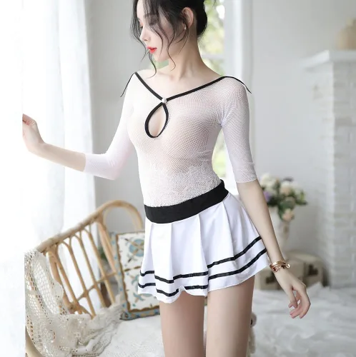 Vista 4 de Ropa interior de malla con perspectiva de malla para mujer, colegiala japonesa