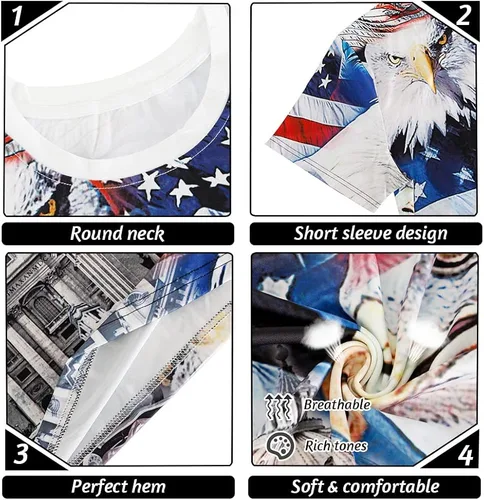 Vista 8 de Camiseta patriótica de manga corta para hombre con la bandera de Estados Unidos de América del 4 de julio, cuello redondo, suave, de verano