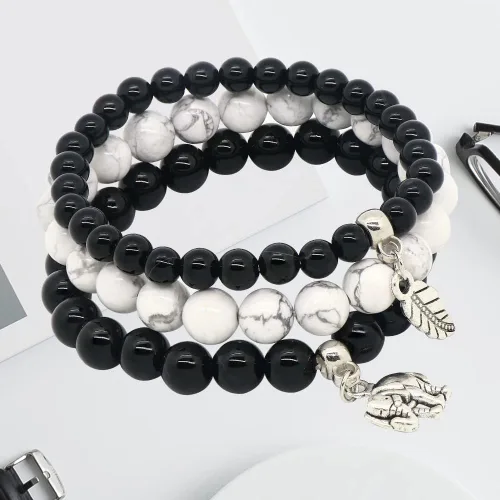 Vista 7 de C&L Accessories Pulseras de cuentas de chakras para mujeres, hombres y adolescentes, 3 pulseras curativas, juego de pulseras elásticas de bolas