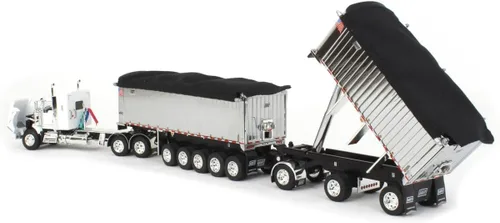 Vista 4 de First Gear DCP 1/64 Blanco/Cromo Kenworth T800 w/Chrome East Genesis II Remolques de descarga final 60-1571