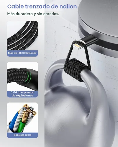 Vista 5 de Aioneus Cable Lightning corto de 1 pie, 2 unidades, [Certificado por Apple] Cable para iPhone de 1 pie de carga rápida de nailon trenzado de 12 Negro