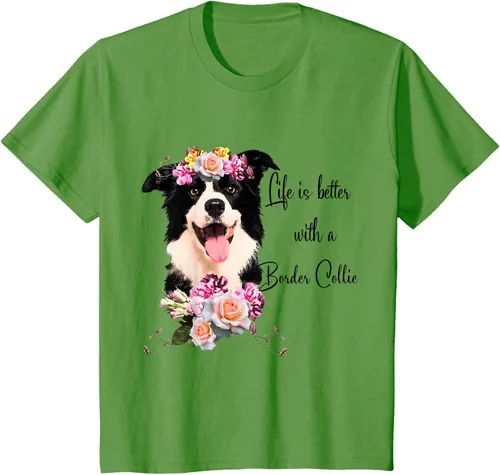 Vista 61 de Life is Better With a Border Collie - Camiseta de perro lindo con flores, gris, S Gris Oscuro