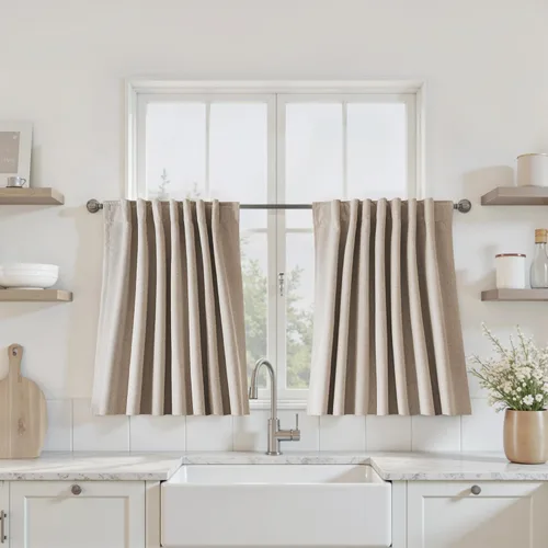 Vista 71 de UHITECH Cortinas cortas de lino de 24 pulgadas de largo para ventanas pequeñas de granja, cortinas opacas modernas para sala de estar, pestañas
