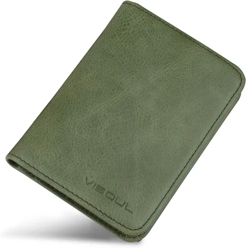 Vista 2 de VISOUL Cartera de cuero genuino para tarjetas de crédito para hombres y mujeres cartera delgada y flexible con un mini soporte extraíble