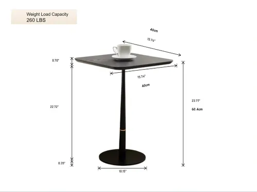 Vista 2 de 15.74'' Side End Tabel for Living Room, Modern Accent Drink Table, Wood Square Tabletop & Metal Pedestal, Easy Assembly, Black