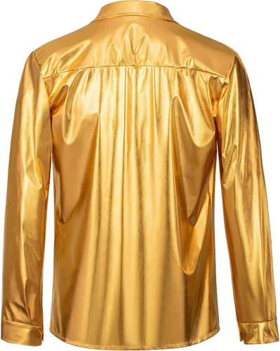 Vista 5 de TOGROP Disfraz de discoteca de los años 70 para hombre, conjunto de camisas doradas de lentejuelas para adultos, cosplay para fiesta de Halloween