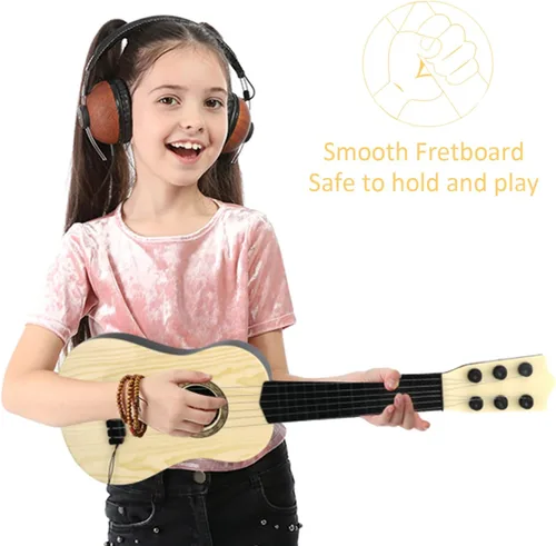Vista 6 de Guitarra de juguete para niños de 6 cuerdas, guitarra de 17 pulgadas para bebés, linda rima, instrumento musical educativo de desarrollo para niños