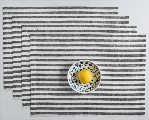 Vista 11 de Solino Home Amalfi - Manteles individuales a rayas, de 14 x 19 pulgadas, juego de 4 unidades, tela natural, lino europeo, 100 % lino puro, hechos a