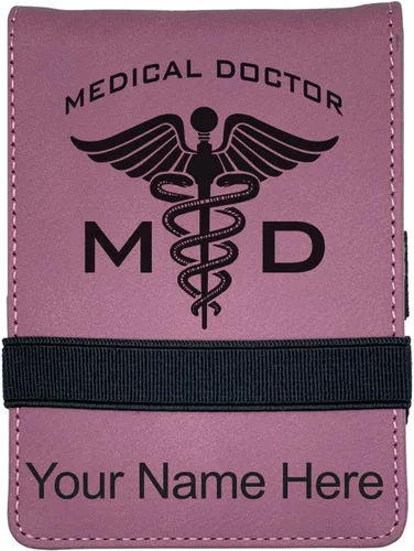 Vista 12 de LaserGram Mini padfolio con bloc de notas y bolígrafo, médico médico, grabado personalizado incluido (negro con oro)
