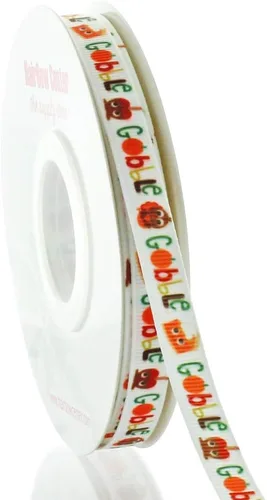 Vista 2 de Cinta de grogrén Gobble de Acción de Gracias de 3/8" 5yd