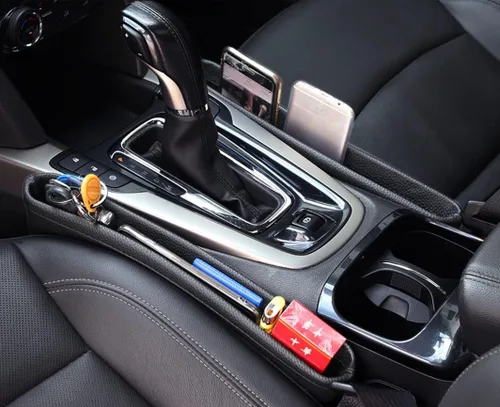 Vista 6 de Relleno universal para asiento de automóvil, organizador de asiento de automóvil de piel sintética, para asientos delanteros, consola lateral, caja