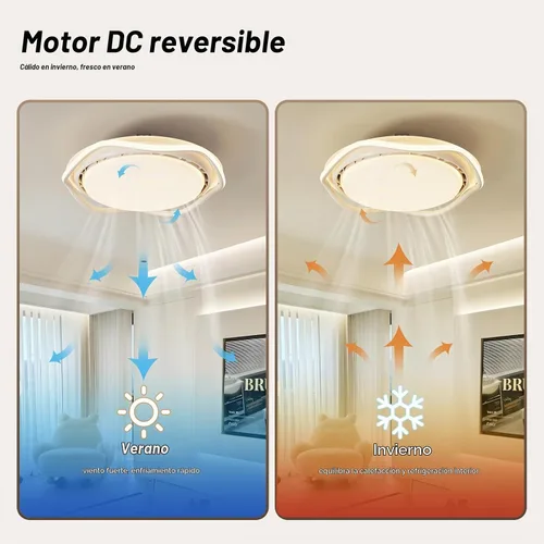 Vista 5 de Ventilador de techo cerrado sin aspas con luz y control remoto, tres niveles de iluminación ajustables, blanco, adecuado para sala de estudio
