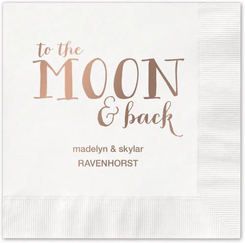 Vista 8 de Moon And Back - Servilletas de cena personalizadas, 100 servilletas negras de papel de 3 capas con elección de papel de aluminio/servilletas