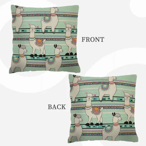 Vista 4 de Fundas de almohada de dibujos animados de 18 x 18 pulgadas, bonitas fundas de almohada cuadradas de lino verde llama para sofá, dormitorio, sala